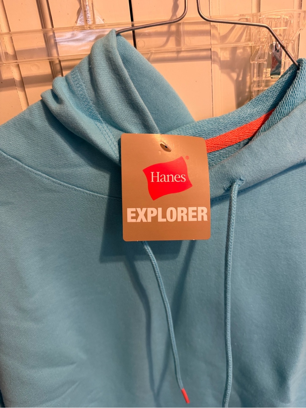 Hanes Light Blue Explorer Pullover Hoodie with Orange Accent